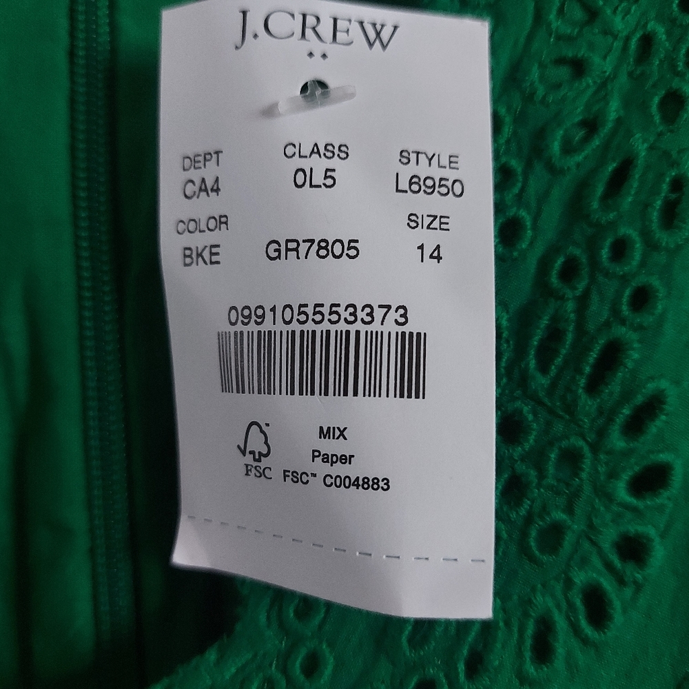 J.Crew v neck scalloped edge green dress - Picture 5 of 7